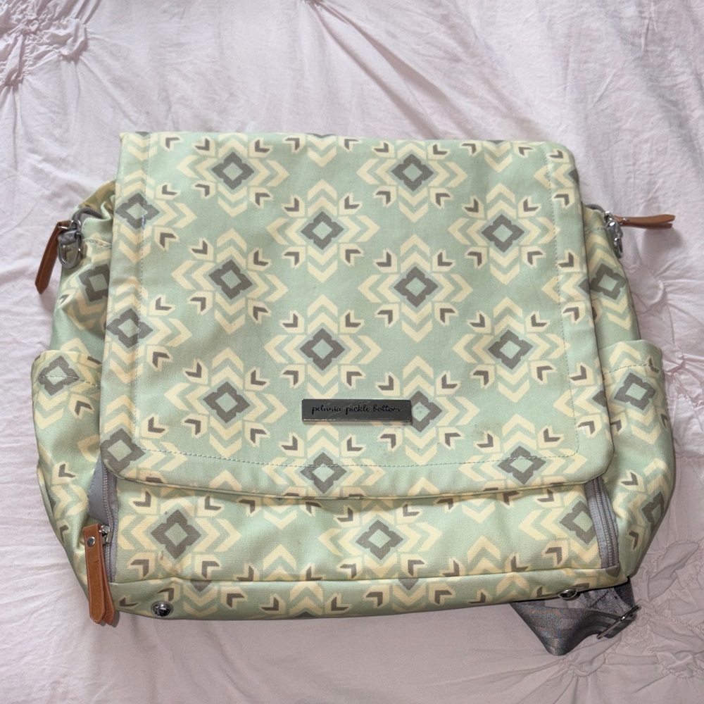 Petunia Pickle Bottom Mint and Cream Diaper Bag